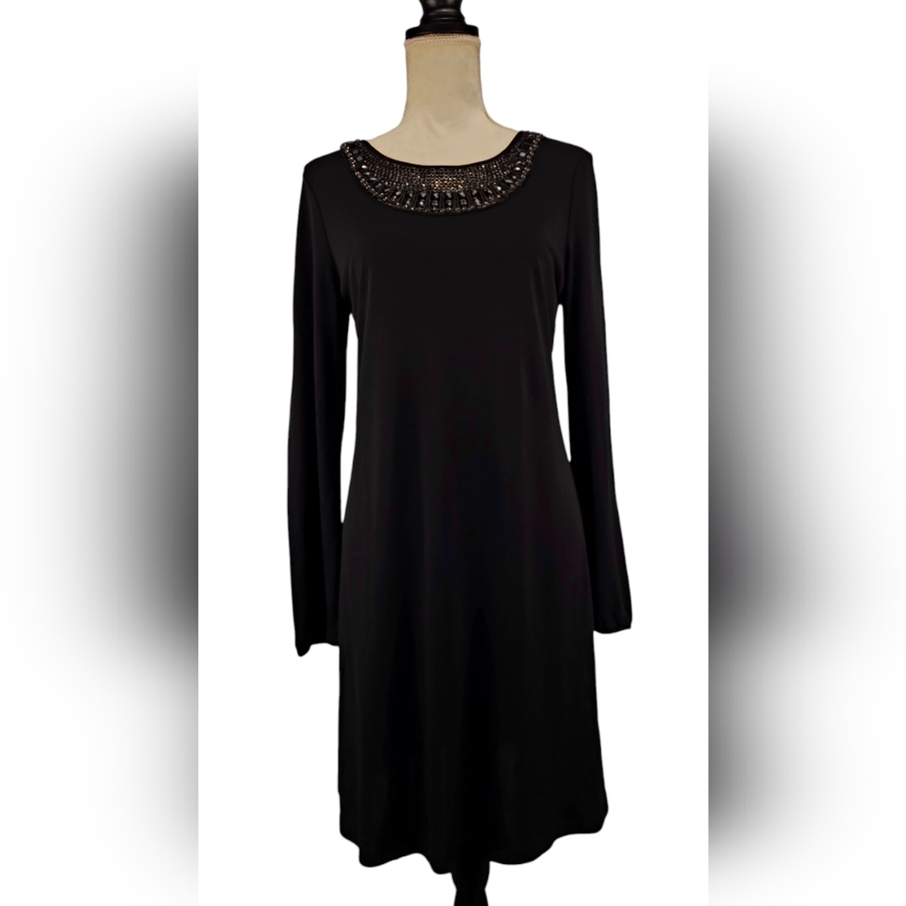 INC INTERNATIONAL CONCEPTS – Long Sleeve Dress, Black Rhinestones, Size LP